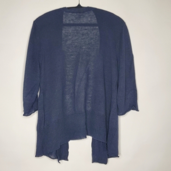 Eileen Fisher LINEN Open Front Cardigan Size L Navy 3/4 Sleeve Sweater Casual - Picture 3 of 10